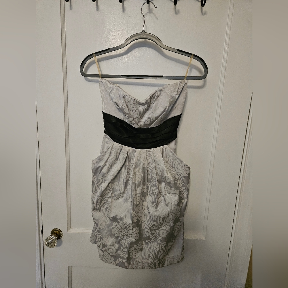 Silver Strapless Dress with Pockets
